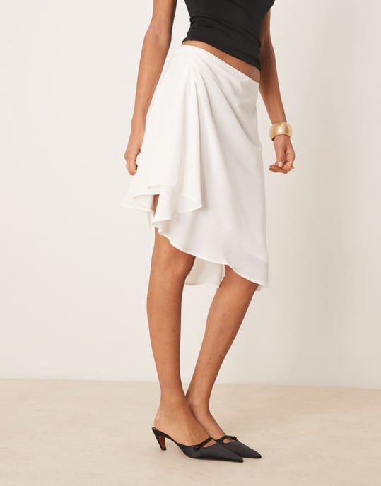 Abercrombie & Fitch draped asymmetric hem mini skirt in cream - Image 3