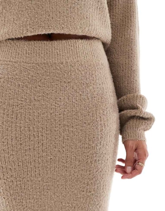 Vero Moda Petite fluffy midi skirt co-ord in beige - Image 3