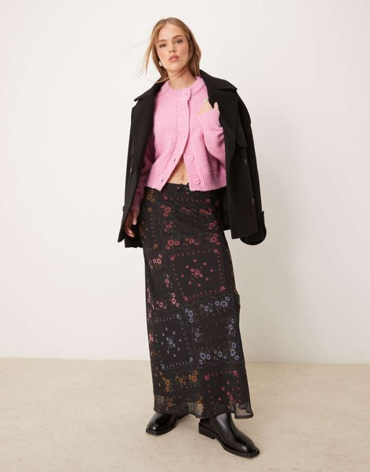 Miss Selfridge bias maxi skirt in floral print - Image 1