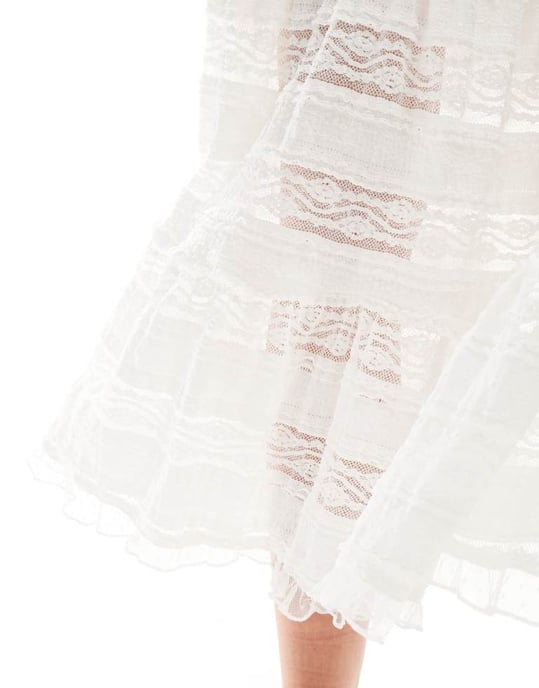 ASOS DESIGN co-ord lace textured tiered smock maxi skirt in white - Image 3