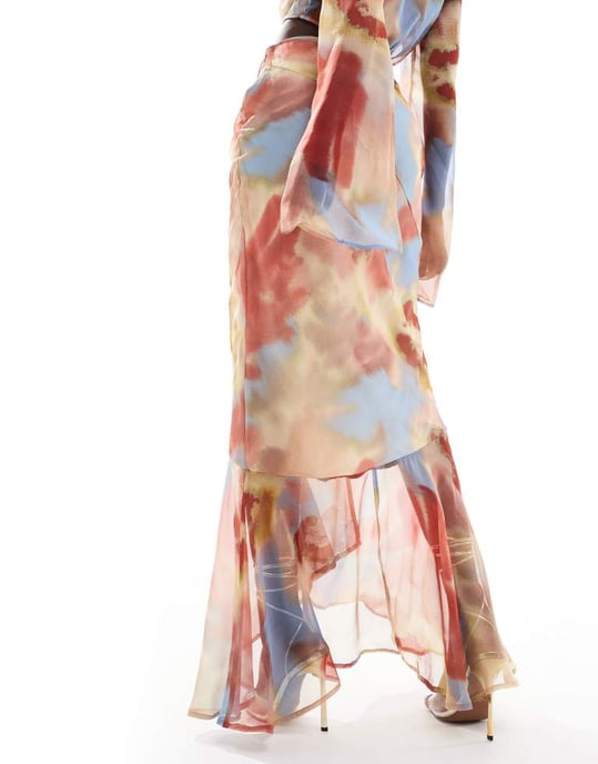 ASOS DESIGN chiffon bias maxi skirt co-ord in blurred print - Image 4