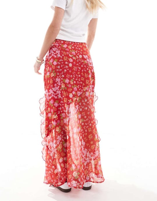 ASOS DESIGN petite chiffon ruffle maxi skirt in floral print - Image 4