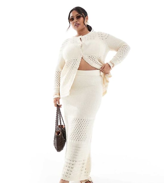 Vero Moda Curve crochet maxi skirt co-ord in cream - Image 1