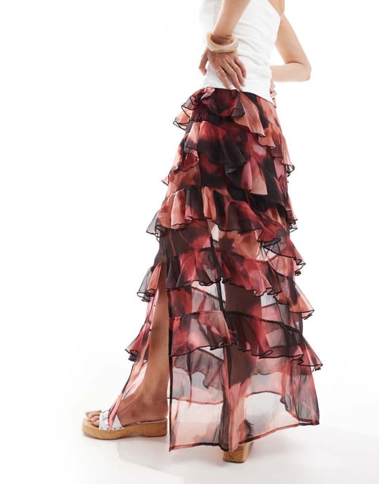 Miss Selfridge asymmetric ruffle maxi skirt in floral print - Image 3