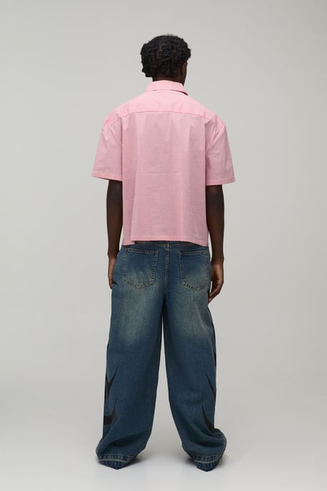 Oversized Boxy Eyelet Detail Micro Check Shirt - Image 2