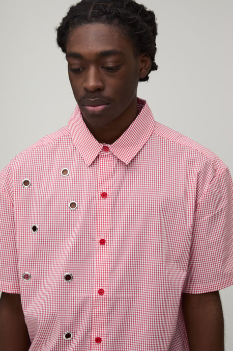 Oversized Boxy Eyelet Detail Micro Check Shirt - Image 3