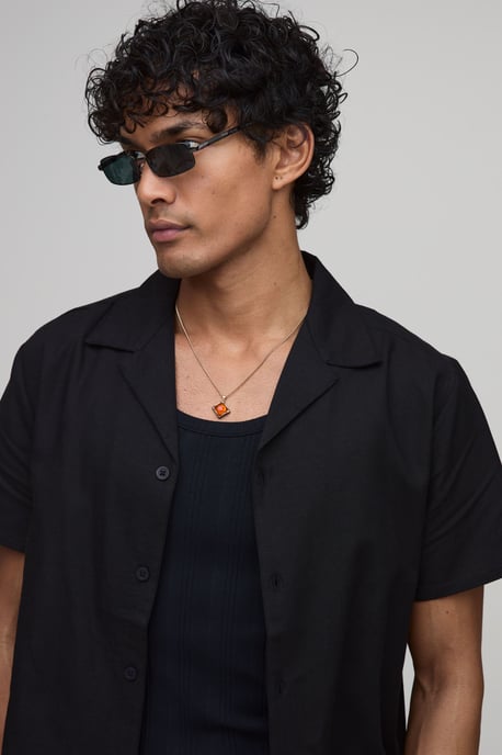Regular Fit Short Sleeve Linen Blend Shirt - Image 3