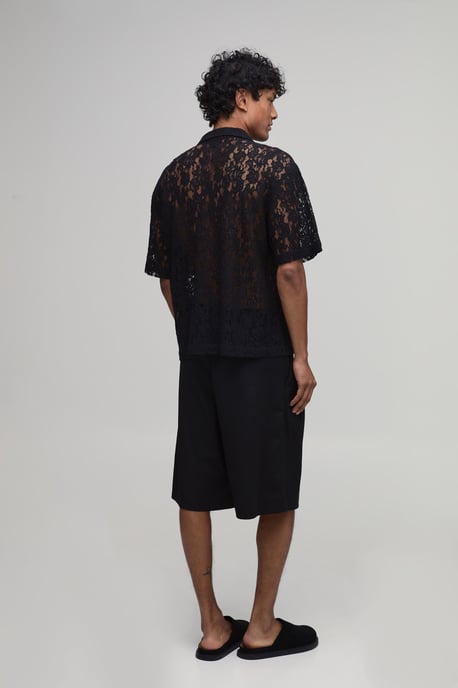 Oversized Boxy Revere Short Sleeve Lace Shirt - Image 2