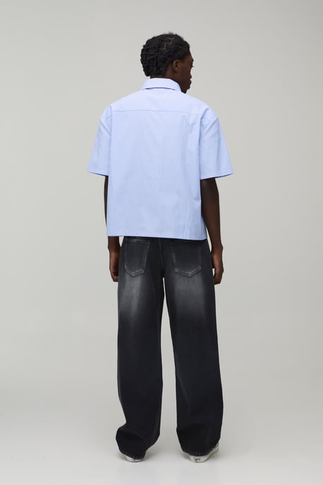 Oversized Boxy Eyelet Detail Short Sleeve Stripe Shirt - Image 2