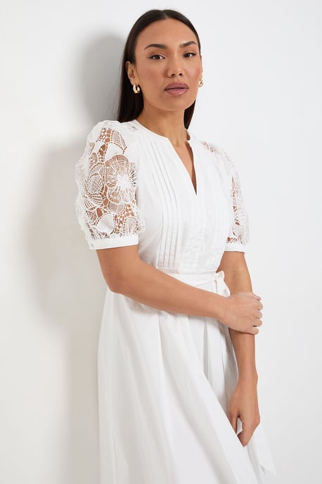 Petite Cotton Lace Belted Midi Dress - Image 2