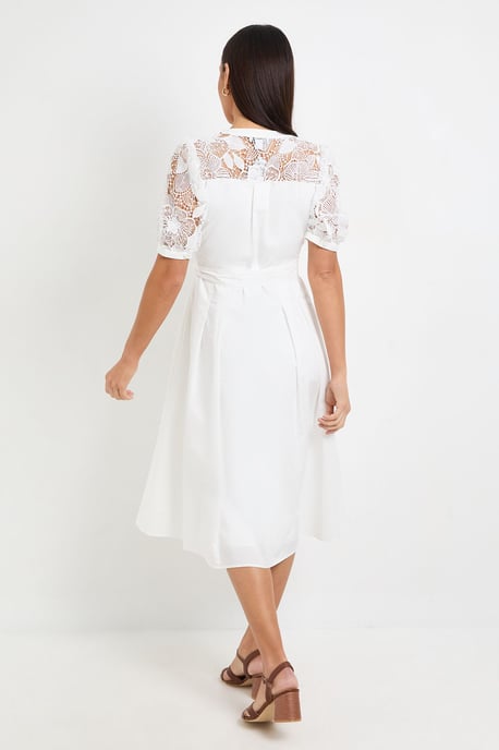 Petite Cotton Lace Belted Midi Dress - Image 3