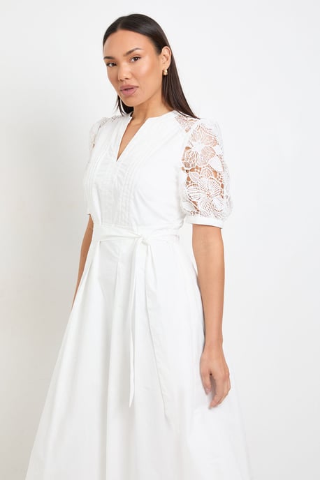 Petite Cotton Lace Belted Midi Dress - Image 4