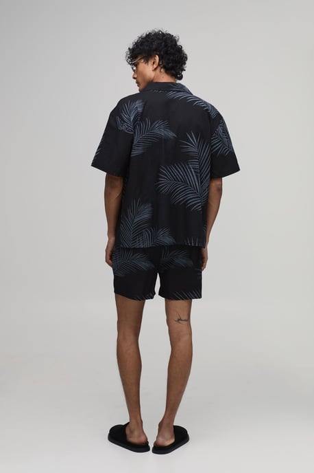 Oversized Palm Print Shirt and Short Set - Image 2