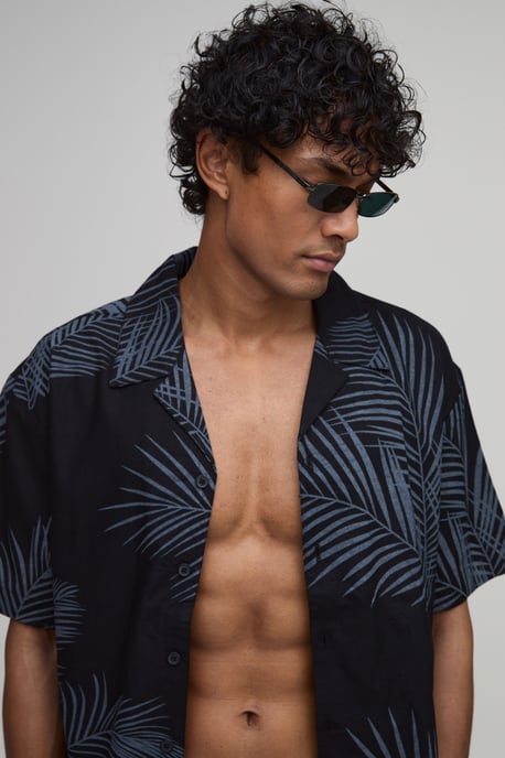 Oversized Palm Print Shirt and Short Set - Image 3