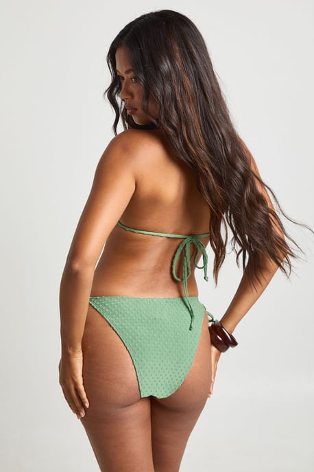 Textured Triangle Top & Tie Side Bikini Bottoms - Image 2