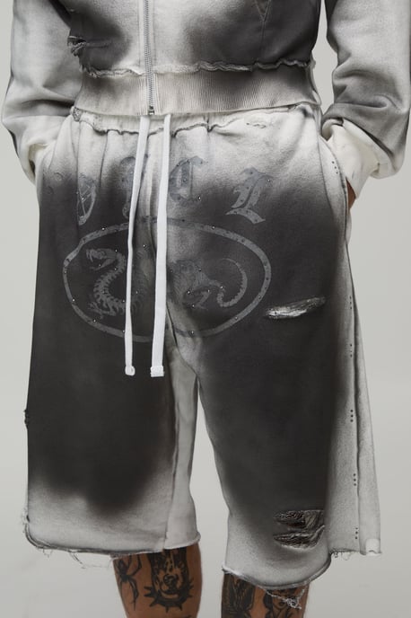 Heavyweight Washed Distressed Rhinestone Jort - Image 3