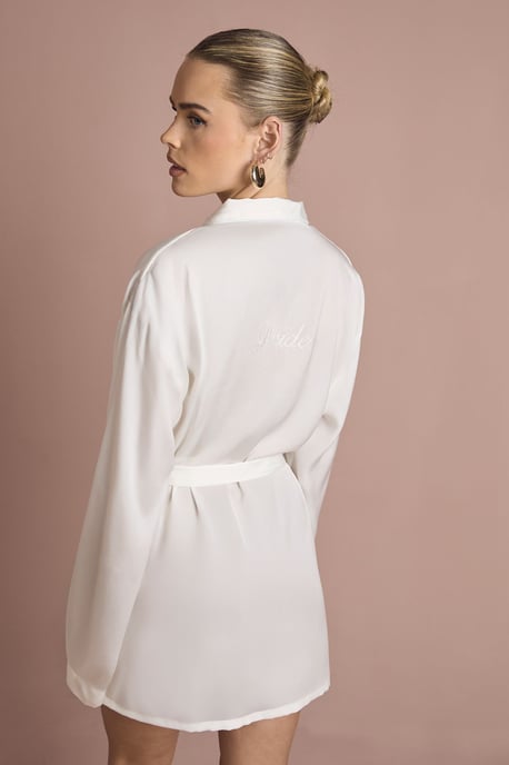 Bridal 'Bride' Satin Embroidered Short Robe - Image 1