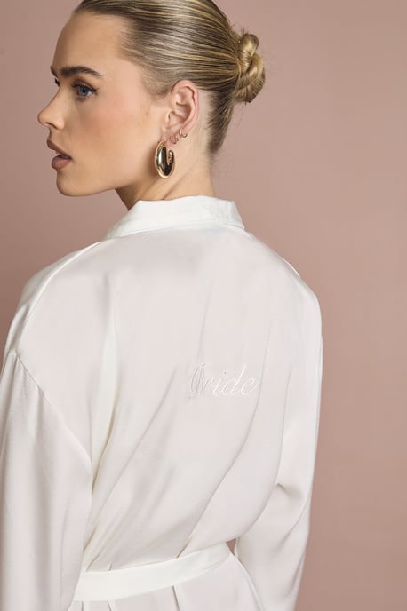 Bridal 'Bride' Satin Embroidered Short Robe - Image 4