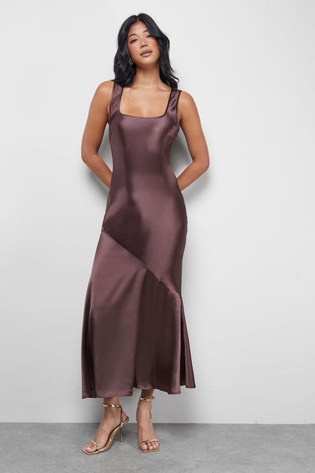 Satin Scoop Neck Bias Midi Slip Dress - Image 1