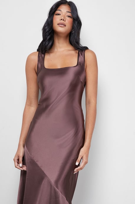 Satin Scoop Neck Bias Midi Slip Dress - Image 2