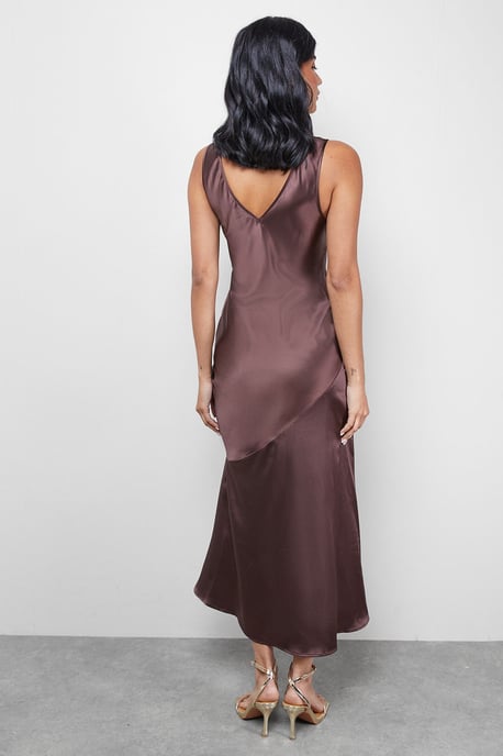 Satin Scoop Neck Bias Midi Slip Dress - Image 3