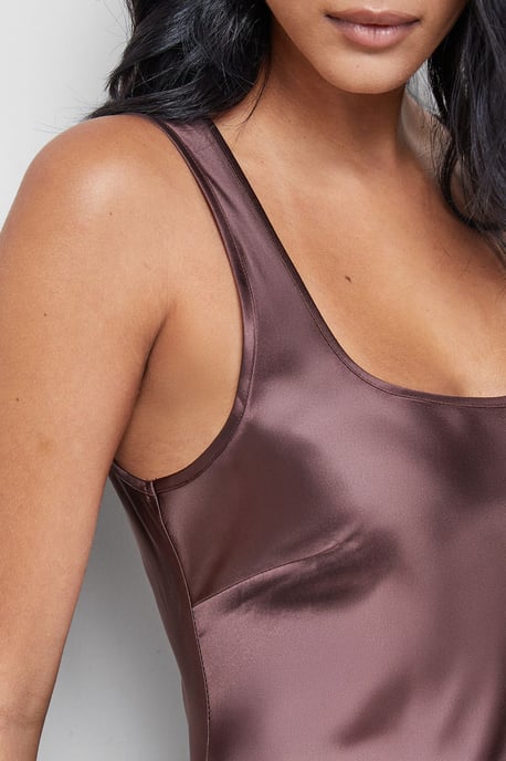 Satin Scoop Neck Bias Midi Slip Dress - Image 4