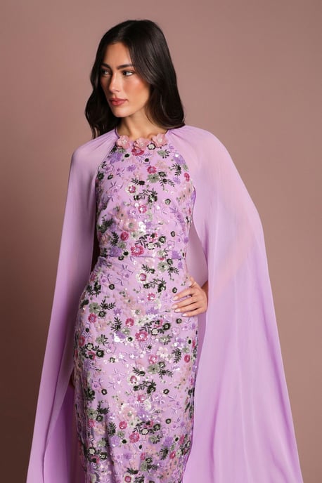 Coast Muse Embroidered Mesh Cape Maxi Dress - Image 4
