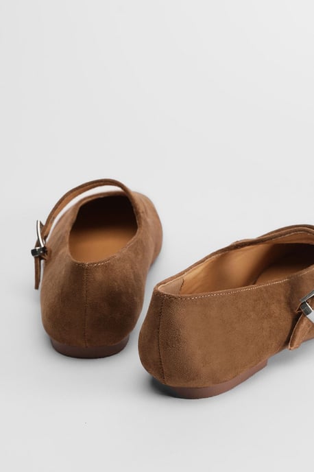 Tara Faux Suede Square Toe Ballet Pumps - Image 2