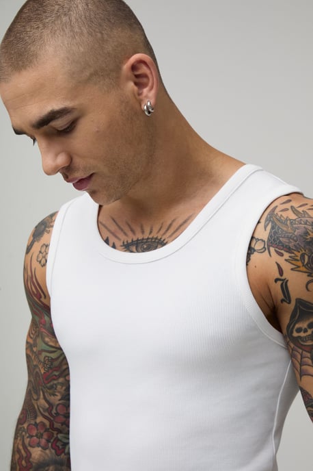 Ribbed Muscle Fit Vest & Check Lounge Short Set - Image 3