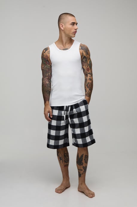 Ribbed Muscle Fit Vest & Check Lounge Short Set - Image 4