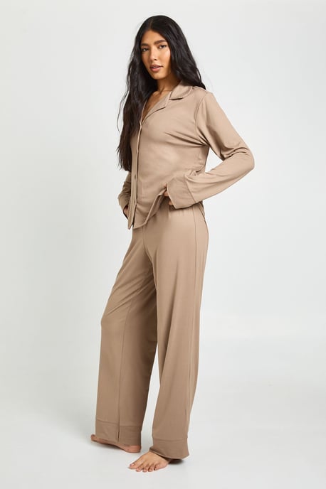 Tall Soft Touch Button Through Shirt and Trouser Pyjama Set - Image 3