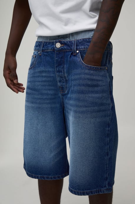 Regular Stripe Double Waistband Denim Jorts - Image 3