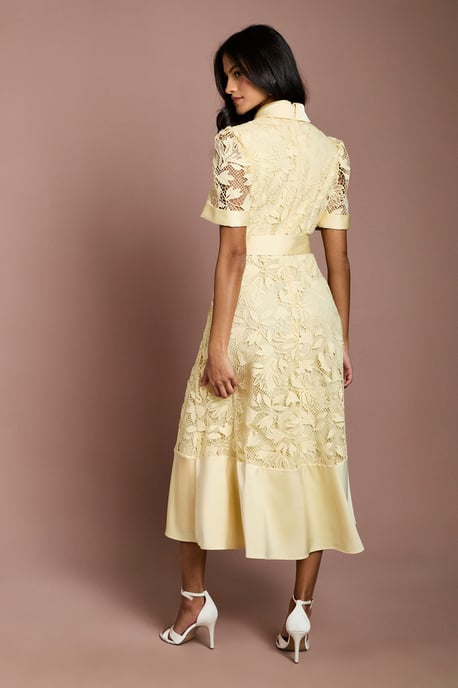 Petite Satin Trim Lace Shirt Midi Dress - Image 3
