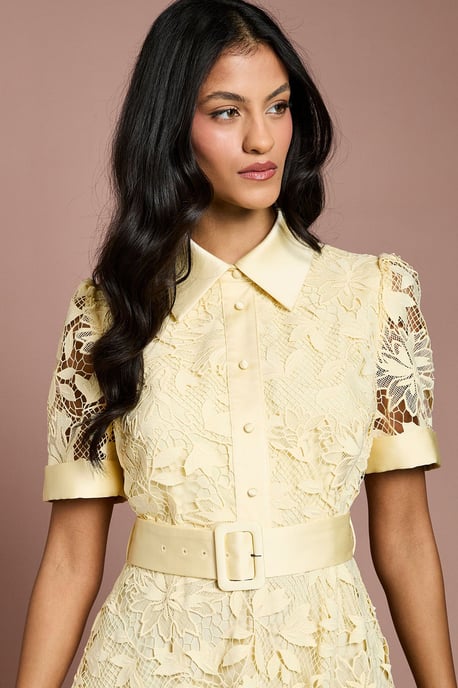 Petite Satin Trim Lace Shirt Midi Dress - Image 4