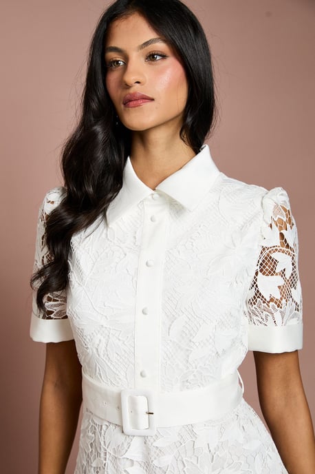 Petite Satin Trim Lace Shirt Midi Dress - Image 4