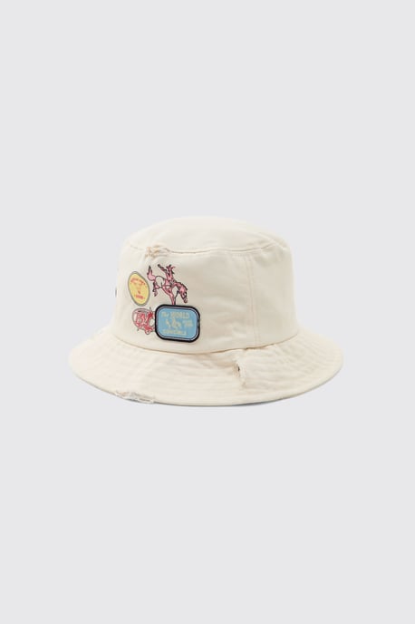 Printed Bucket Hat With Applique Patches - Image 1