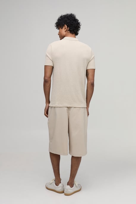 Muscle Fit Crinkle Textured Zip Up Polo - Image 2