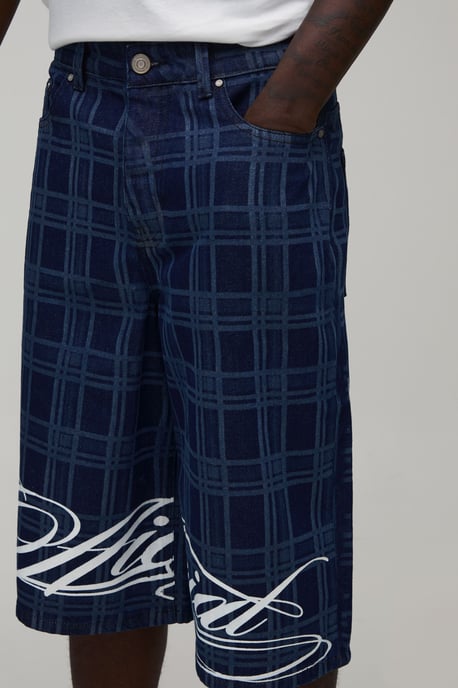 Longline Check Printed Denim Jorts - Image 3