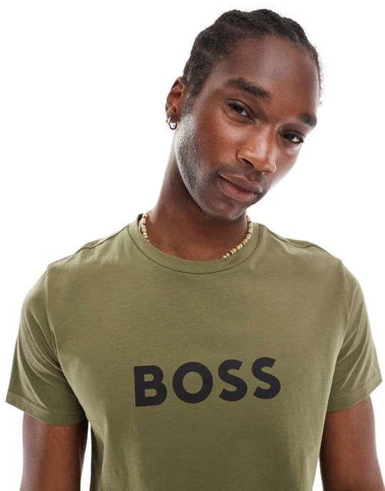 Boss beach t-shirt in khaki - Image 1