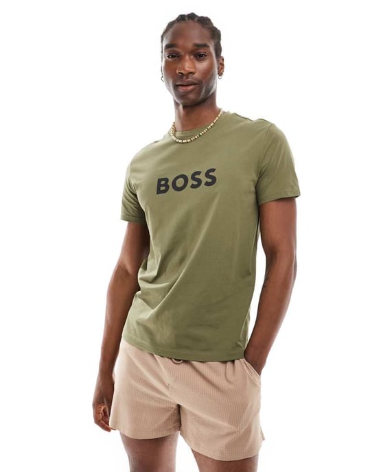 Boss beach t-shirt in khaki - Image 2