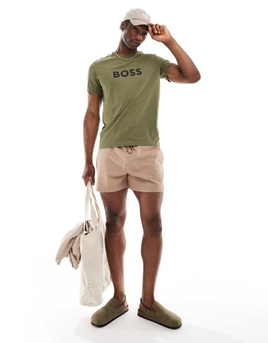 Boss beach t-shirt in khaki - Image 3