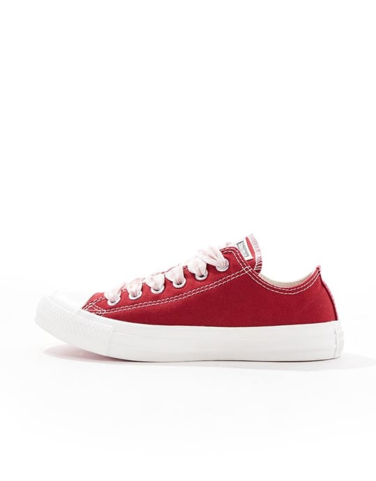 Converse Chuck Taylor All Star Ox trainers in red with gingham laces - Image 2