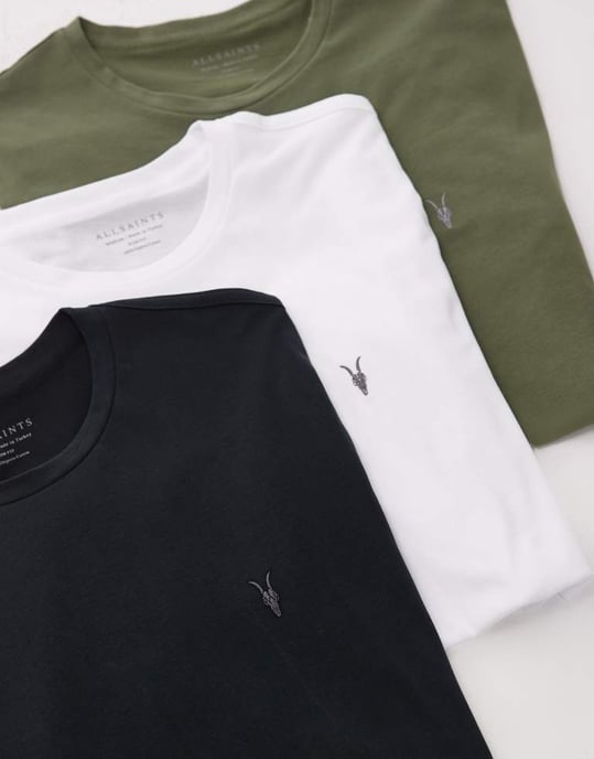 AllSaints Brace 3-pack brushed cotton t-shirts in white green black - Image 4