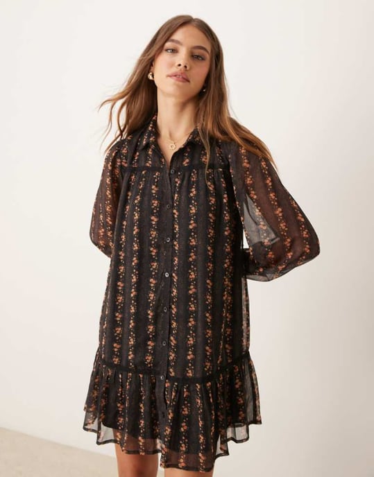 Miss Selfridge shirt dress with trim detail in ditsy floral print - Image 1