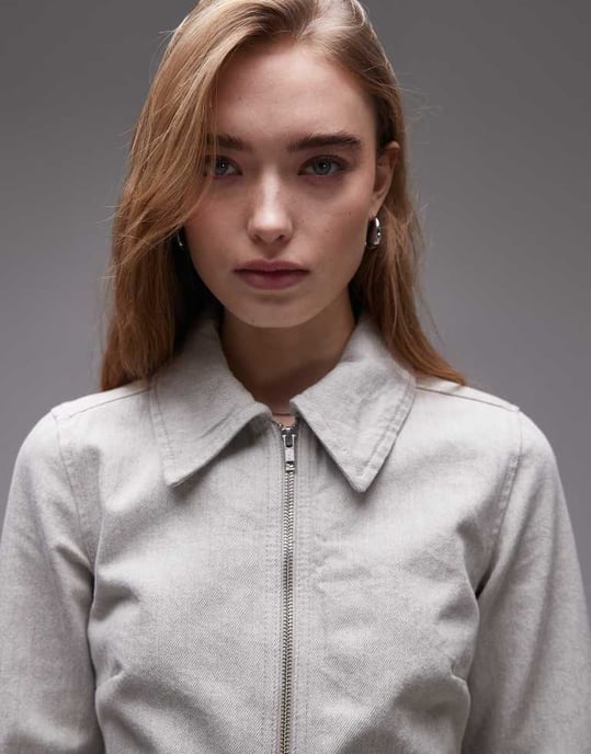 Topshop denim zip through shirt dress in ecru - Image 2