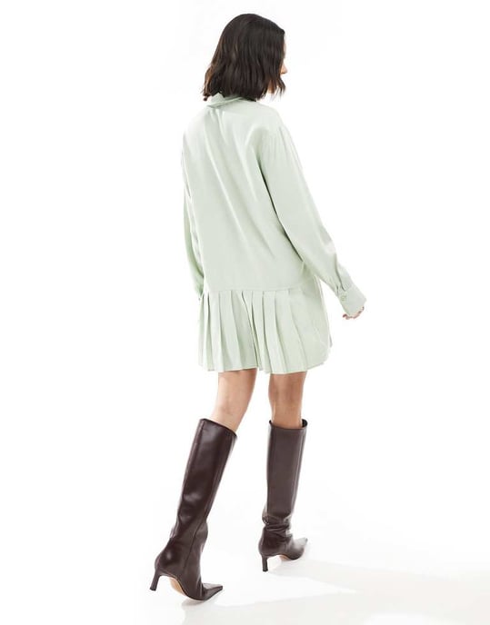 Miss Selfridge long sleeve drop waist pleated shirt dress - Image 4
