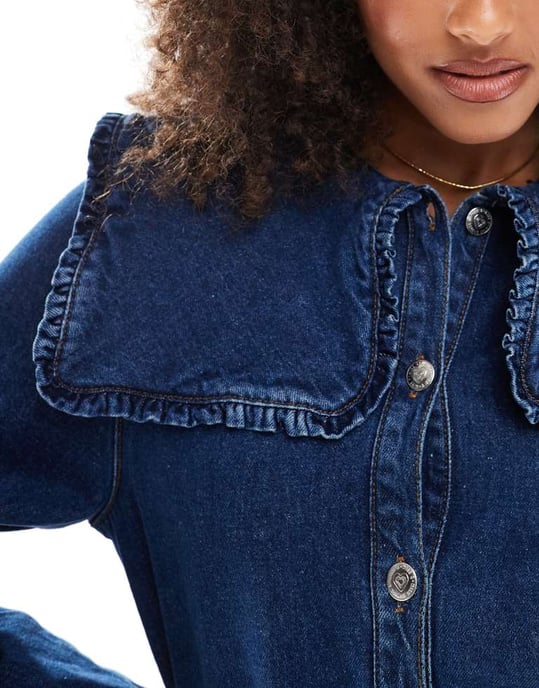 Miss Selfridge oversized collar long sleeve denim dress - Image 3