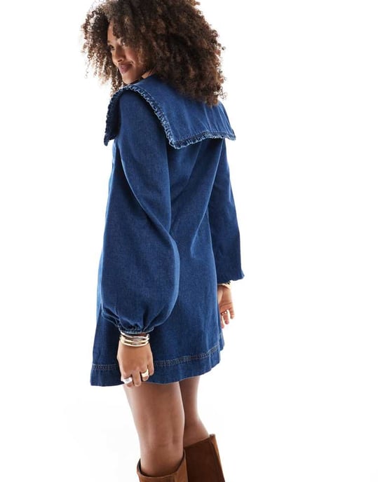 Miss Selfridge oversized collar long sleeve denim dress - Image 4