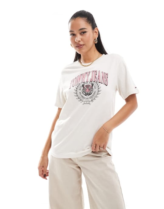 Tomme Jeans tiger varsity oversized t-shirt in oatmeal - Image 1