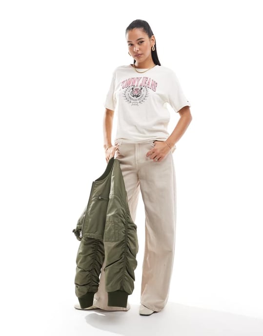 Tomme Jeans tiger varsity oversized t-shirt in oatmeal - Image 2